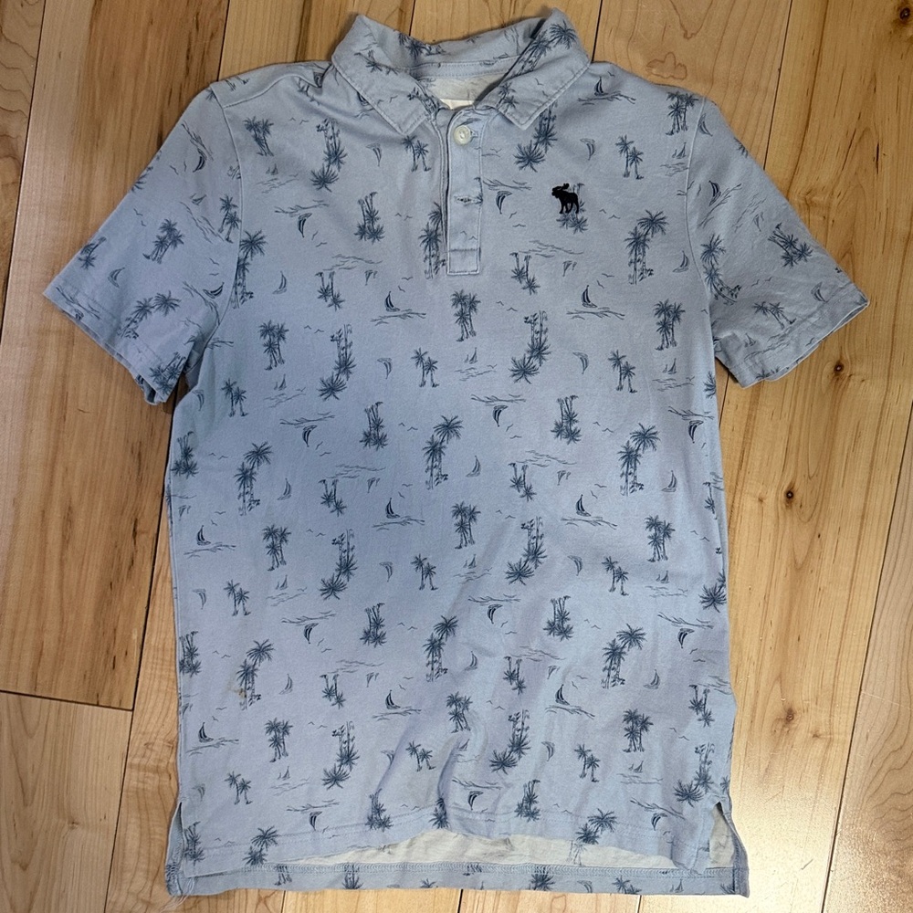 Abercrombie Kids Light Blue Polo with Palm Tree Print